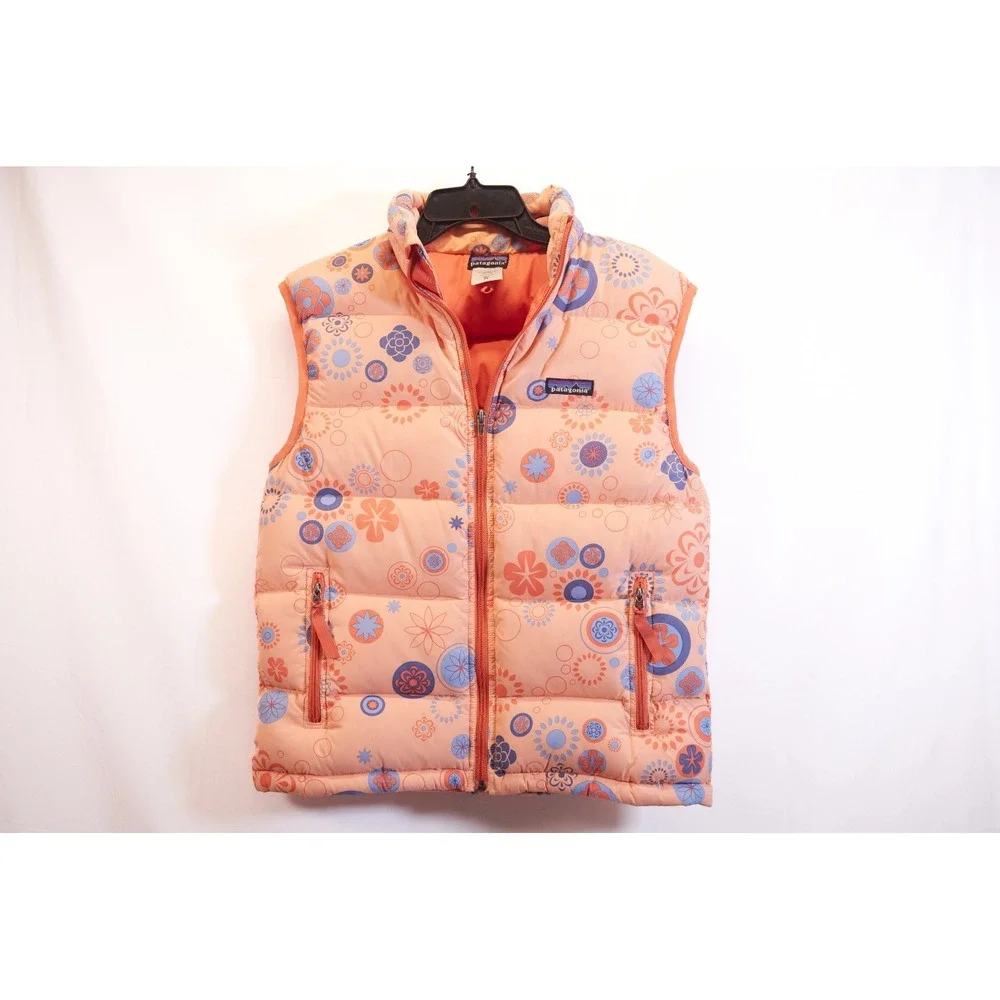 Patagonia Vest Girls XL Goose Down Puffer Flowers Print Orange‎ Floral Full Zip